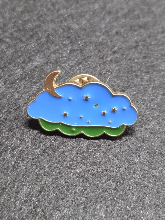 Accessories - **Gold Moon Night Sky Cloud Enamel Pin - Blue & Green**